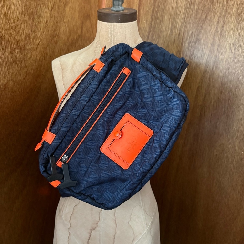 VTG LOUIS VUITTON Challenge Bum Bag Navy Blue Damier Orange Handle